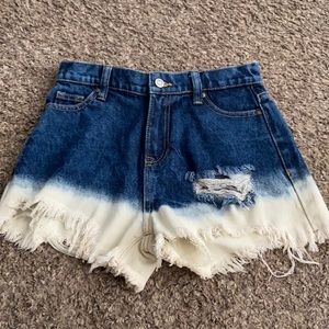 Blue and White High Rise Jean Shorts